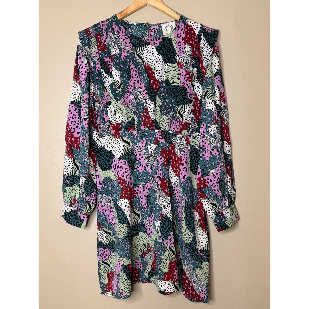 Lili Sidonio Abstract Animal Print Mini Dress Pink Green Long Sleeve M TL196AAH